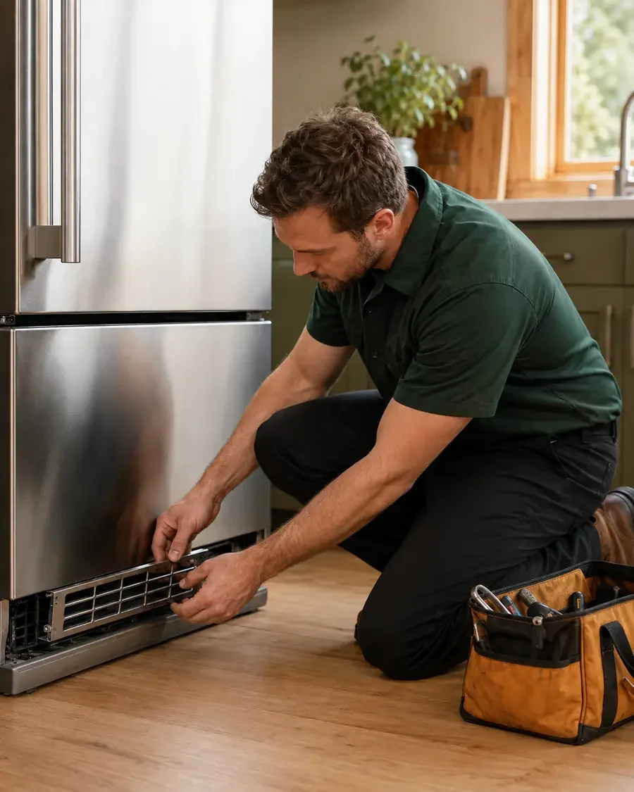 Refrigerator being serviced