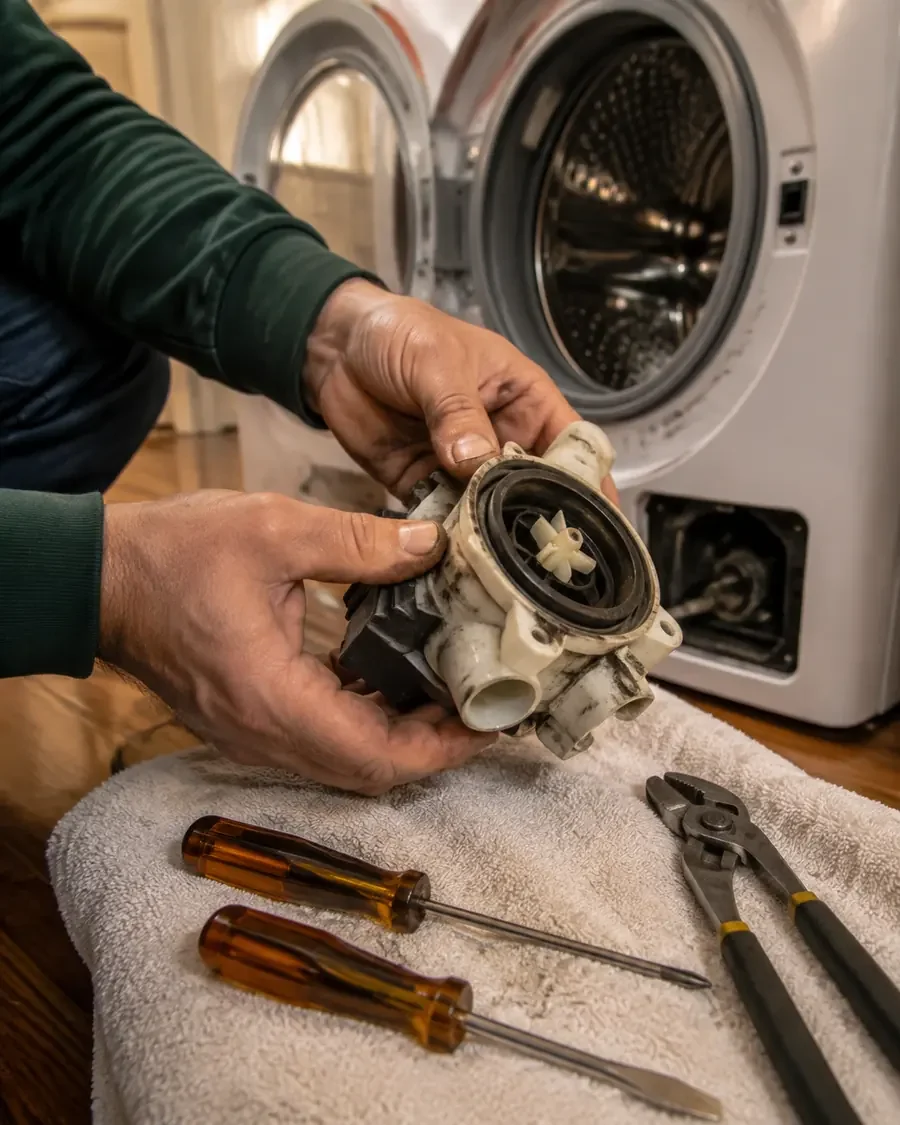 Replacement parts laid out during a repair