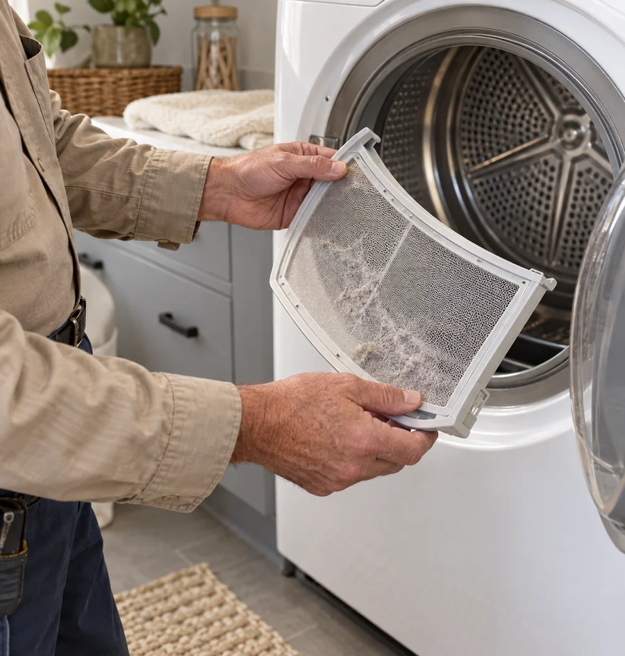 Dryer lint filter being checked