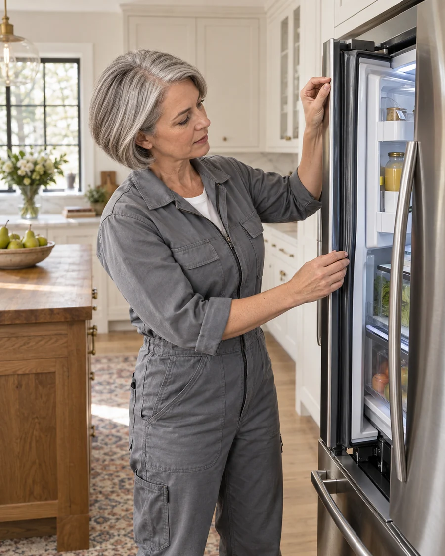 Refrigerator door being checked